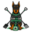 Clean Paw Club Pooper Scoopers logo with Poop Duty Doberman mascot